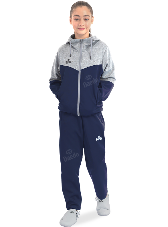 HOODED SWEATSHIRT GREY/NAVY BLUE